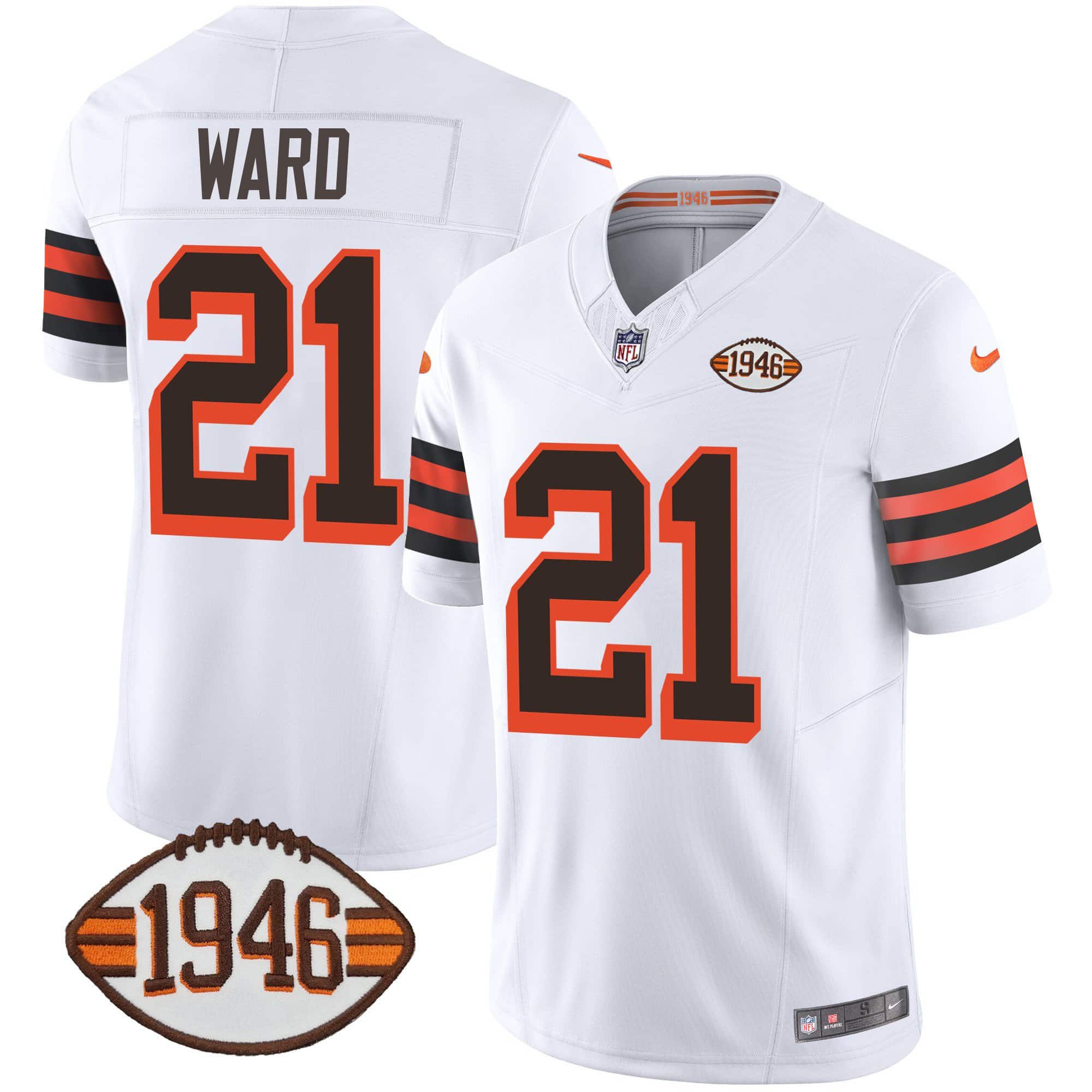 Men Cleveland Browns #21 Ward White 1946 75th Anniversary Patch 2024 Nike NFL Jersey